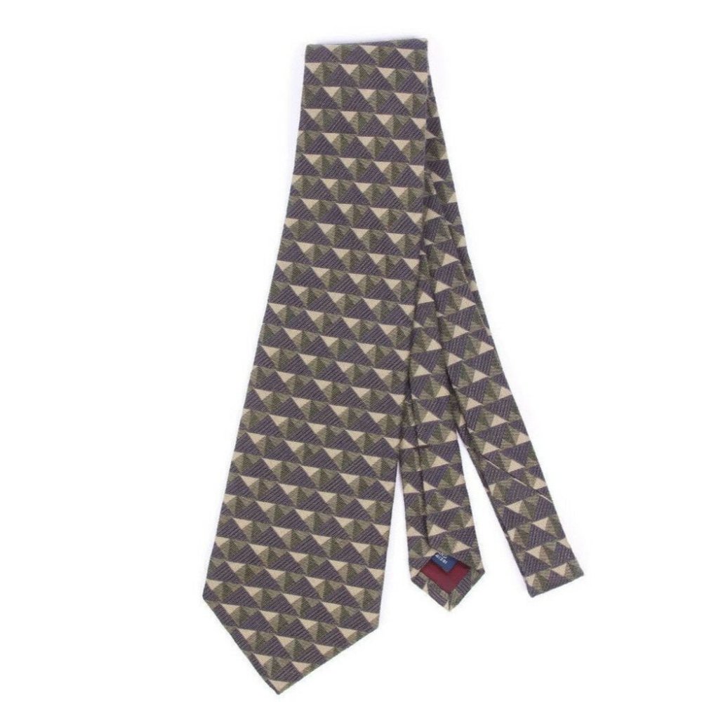 POLO Ralph Lauren Gray Tone Diamond Triangle Geometric Mens Silk Wool Neck Tie - Picture 2 of 4